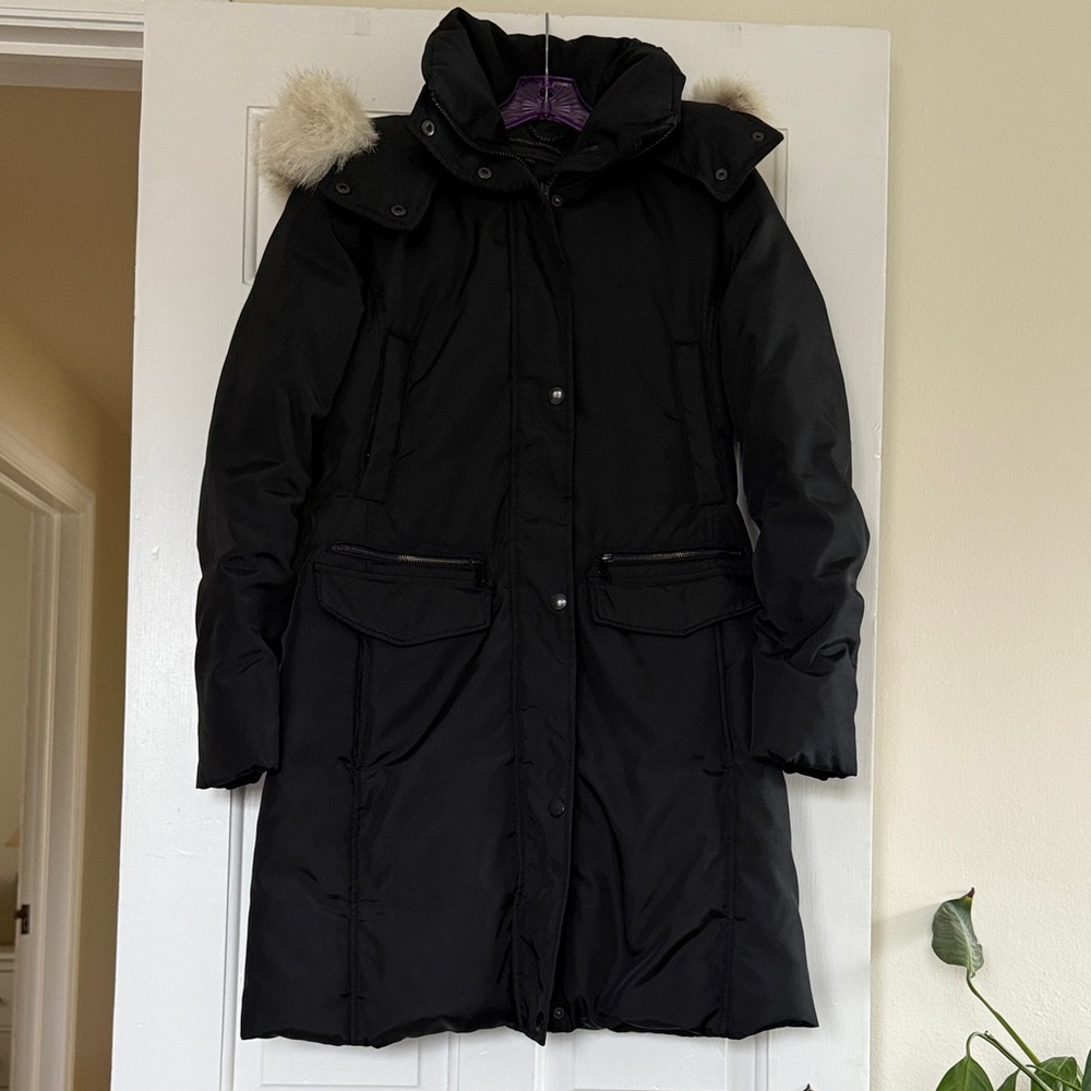 Andrew Marc x Richard Chai Black Puffer Down Coat with Coyote Fur Hood